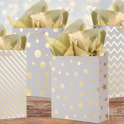Posh Paper 12 1⁄2“ Large Gift Bags Bulk with Tissue Paper, Set of 12