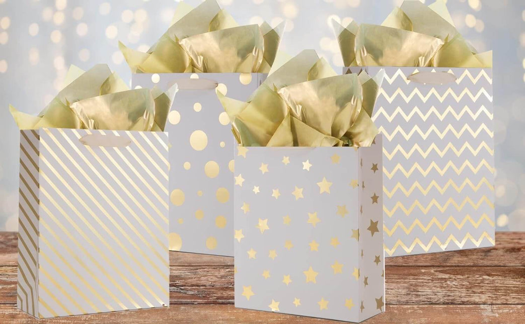 Posh Paper 12 1⁄2“ Large Gift Bags Bulk with Tissue Paper, Set of 12