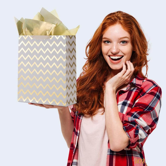 Posh Paper 12 1⁄2“ Large Gift Bags Bulk with Tissue Paper, Set of 12