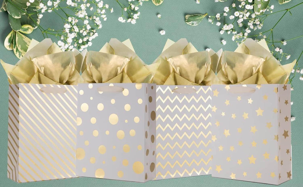 Posh Paper 12 1⁄2“ Large Gift Bags Bulk with Tissue Paper, Set of 12