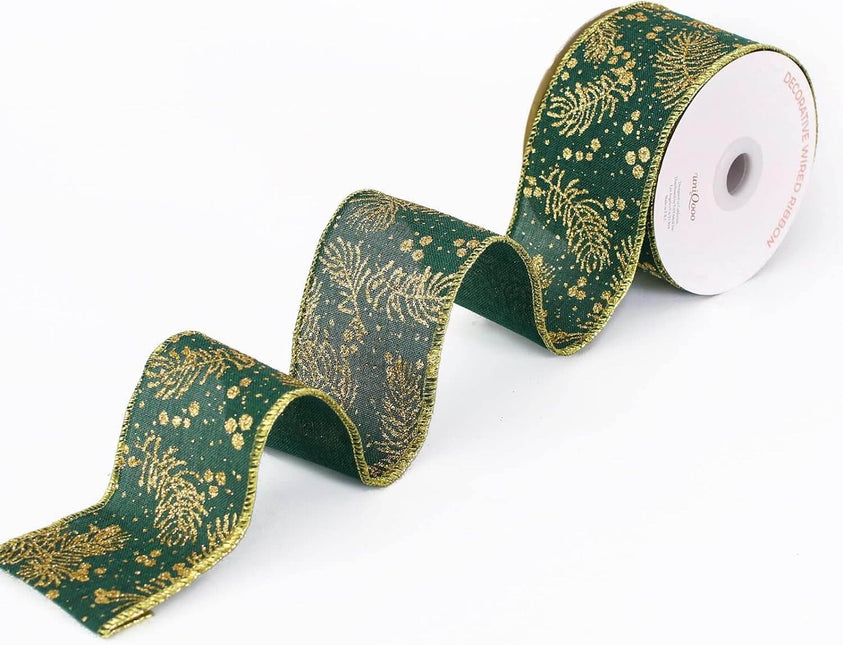 Posh Paper Christmas Ribbons Wired, Green Christmas Ribbons, 40 Yards