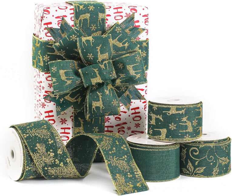 Posh Paper Christmas Ribbons Wired, Green Christmas Ribbons, 40 Yards