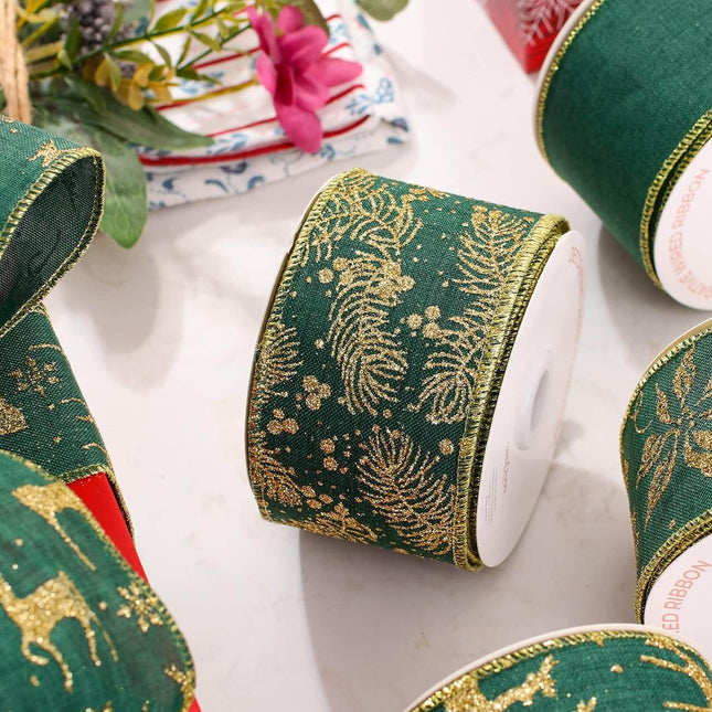 Posh Paper Christmas Ribbons Wired, Green Christmas Ribbons, 40 Yards
