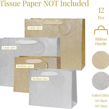 Posh Paper 9“ and 12 1⁄2“ Gift Bags, Large Gift Bags, Pack of 12