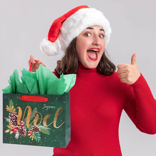 Posh Paper 9 1⁄4“ Christmas Tree Gift Bags, Green and Red, Medium Size