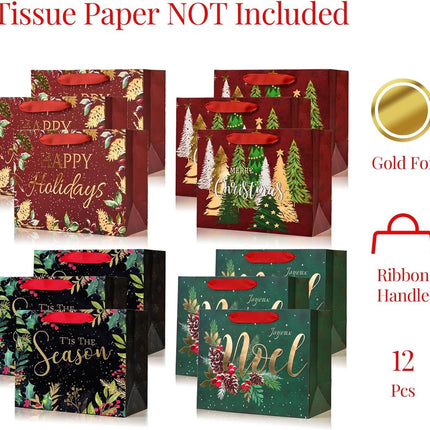 Posh Paper 9 1⁄4“ Christmas Tree Gift Bags, Green and Red, Medium Size