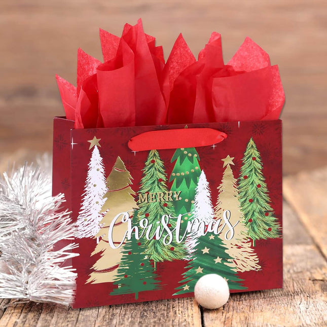 Posh Paper 9 1⁄4“ Christmas Tree Gift Bags, Green and Red, Medium Size