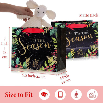 Posh Paper 9 1⁄4“ Christmas Tree Gift Bags, Green and Red, Medium Size