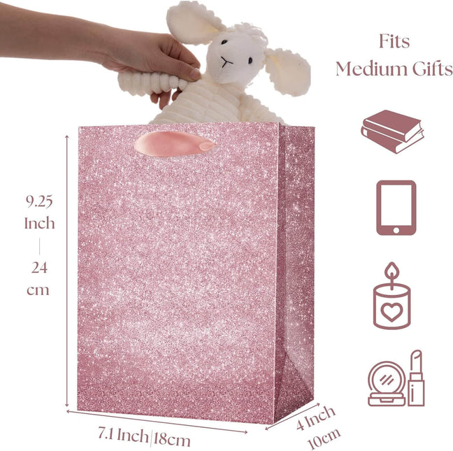 Posh Paper Bulk Gift Bags, Set of 12, Pink Glitter Small Gift Bag