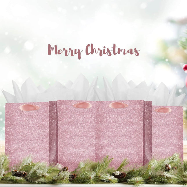 Posh Paper Bulk Gift Bags, Set of 12, Pink Glitter Small Gift Bag