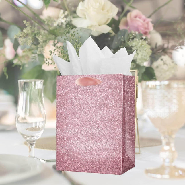 Posh Paper Bulk Gift Bags, Set of 12, Pink Glitter Small Gift Bag