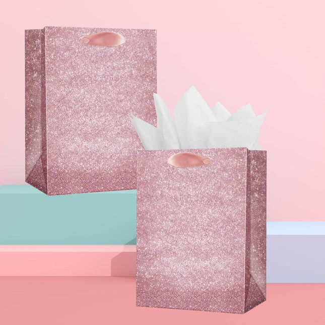 Posh Paper Bulk Gift Bags, Set of 12, Pink Glitter Small Gift Bag