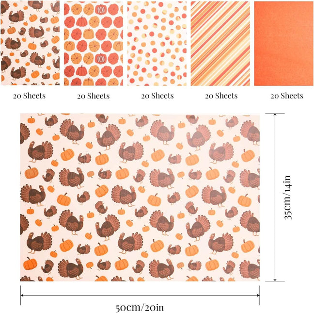 Posh Paper Bulk Tissue Paper, 20" x 14", Pack of 100, Thanksgiving Orange