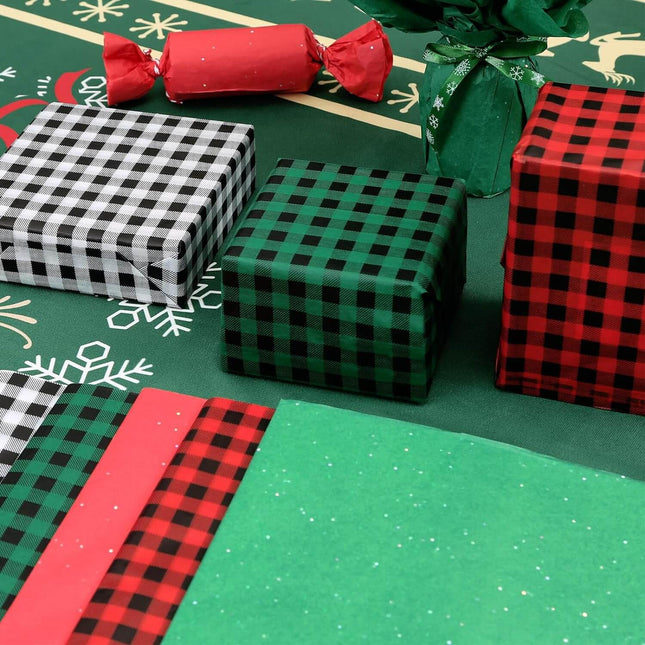 Posh Paper Chrismas Tissue Paper, Red Green White Gift Wrapping-100 Sheets