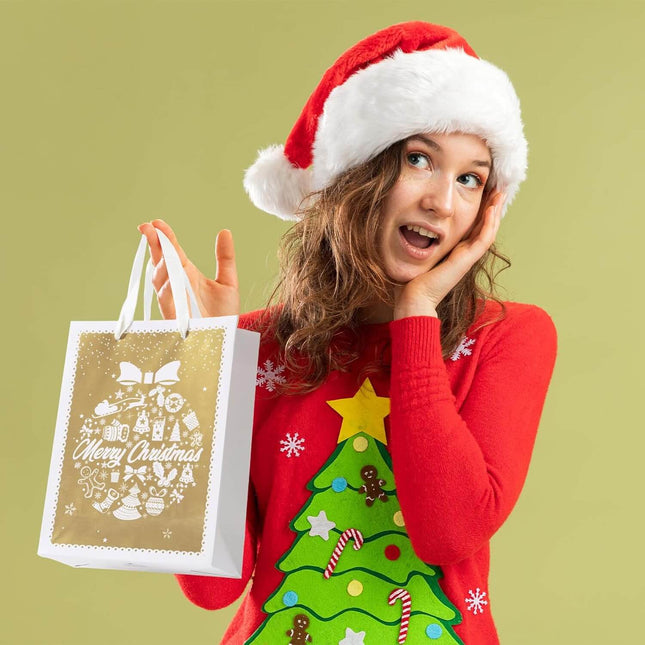Posh Paper 9 1⁄4“ Christmas Gift Bags, Bulk with Set of 12, Gold