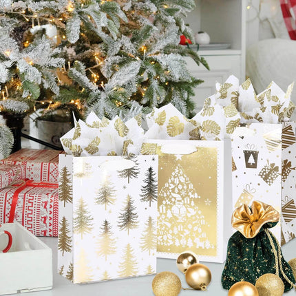 Posh Paper 9 1⁄4“ Christmas Gift Bags, Bulk with Set of 12, Gold