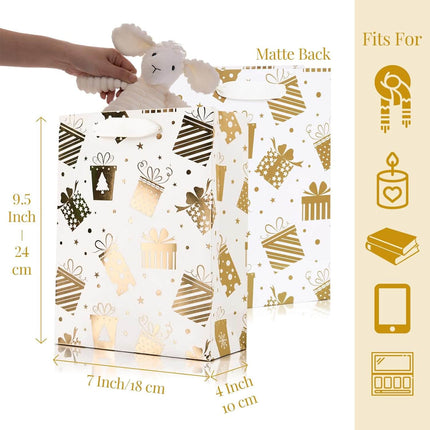 Posh Paper 9 1⁄4“ Christmas Gift Bags, Bulk with Set of 12, Gold