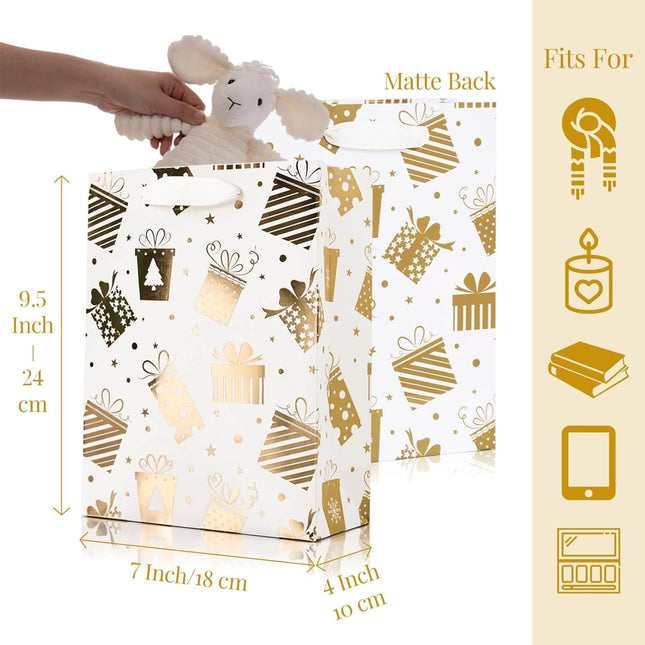 Posh Paper 9 1⁄4“ Christmas Gift Bags, Bulk with Set of 12, Gold