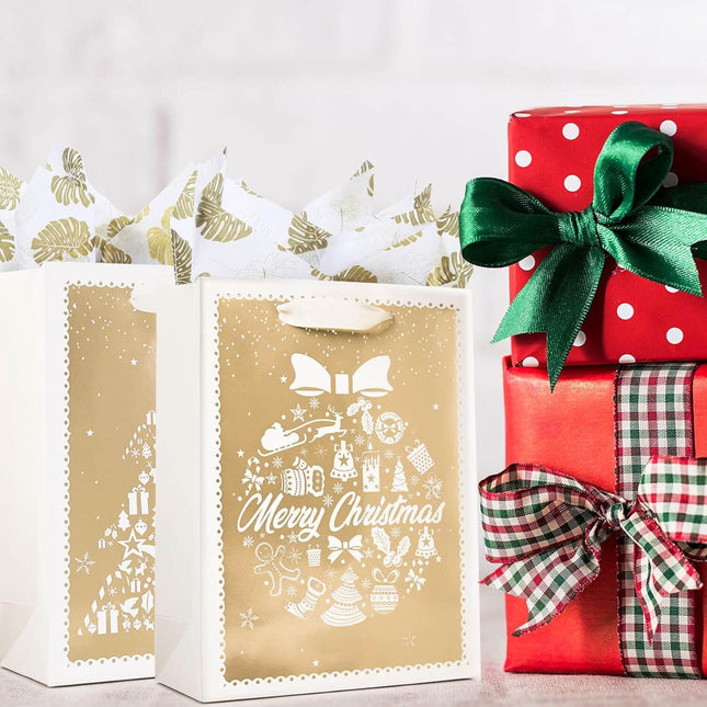 Posh Paper 9 1⁄4“ Christmas Gift Bags, Bulk with Set of 12, Gold