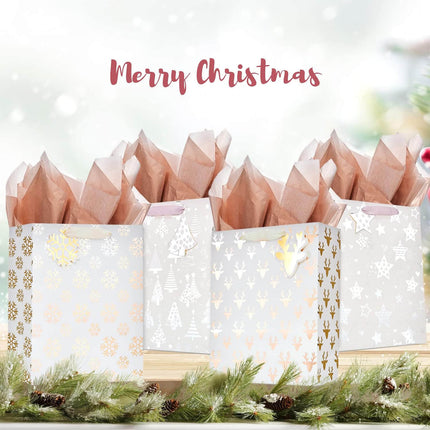 Posh Paper Christmas Gift Bags, Metallic Gold and Silver -  9 1⁄4“, Medium
