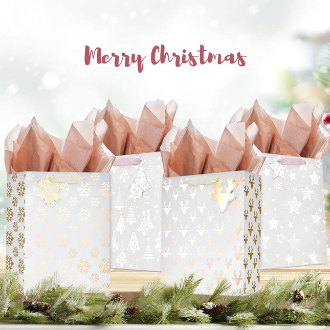 Posh Paper Christmas Gift Bags, Metallic Gold and Silver -  9 1⁄4“, Medium