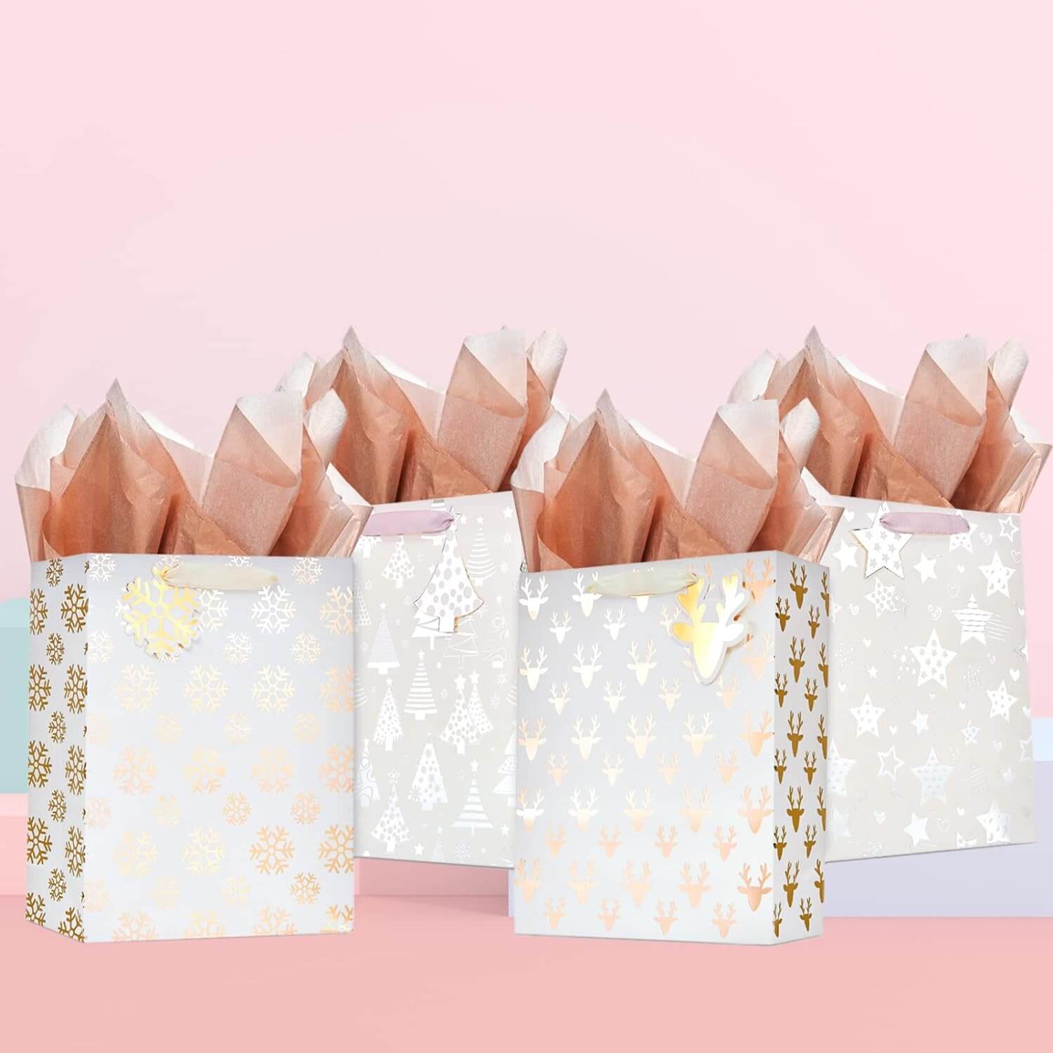 Posh Paper Christmas Gold Gift Bags, Medium Sized Bags