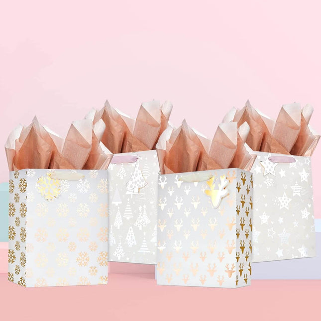 Posh Paper Christmas Gift Bags, Metallic Gold and Silver -  9 1⁄4“, Medium