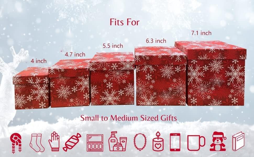 Posh Paper Christmas Gift Boxes, Chocolate Gift Boxes, 4" to 7 1⁄8“, Pack of 5