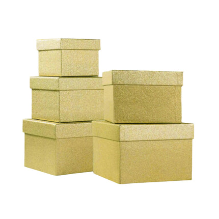 Posh Paper Christmas Gift Boxes, Gold Giltter Small Gift Box-Pack of 5