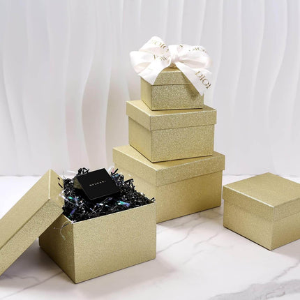 Posh Paper Christmas Gift Boxes, Gold Giltter Small Gift Box-Pack of 5