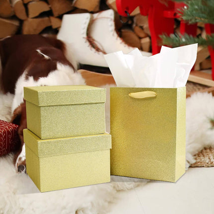 Posh Paper Christmas Gift Boxes, Gold Giltter Small Gift Box-Pack of 5