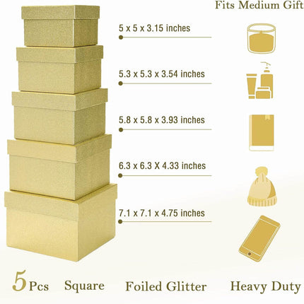 Posh Paper Christmas Gift Boxes, Gold Giltter Small Gift Box-Pack of 5