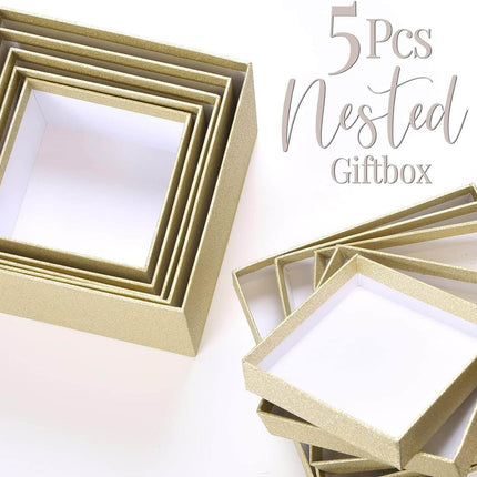 Posh Paper Christmas Gift Boxes, Gold Giltter Small Gift Box-Pack of 5