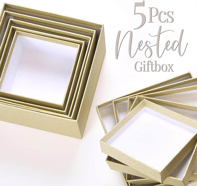 Posh Paper Christmas Gift Boxes, Gold Giltter Small Gift Box-Pack of 5