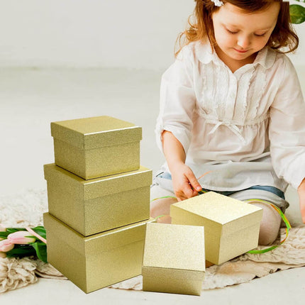 Posh Paper Christmas Gift Boxes, Gold Giltter Small Gift Box-Pack of 5