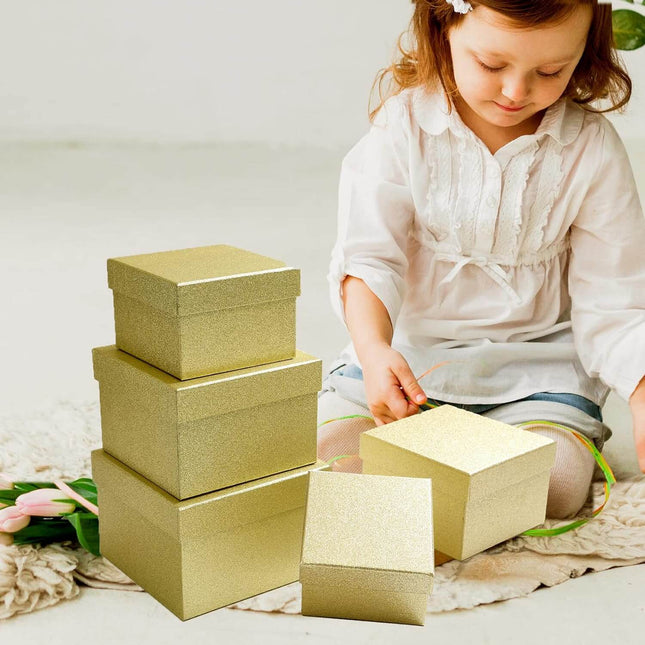 Posh Paper Christmas Gift Boxes, Gold Giltter Small Gift Box-Pack of 5
