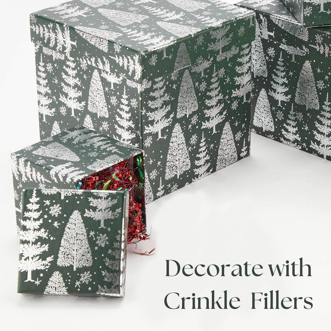 Posh Paper Christmas Gift Boxes, Green Gift Boxes, 4" to 7 1⁄8“, Pack of 5