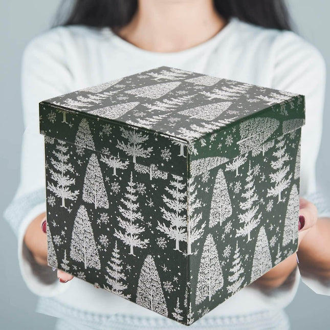 Posh Paper Christmas Gift Boxes, Green Gift Boxes, 4" to 7 1⁄8“, Pack of 5