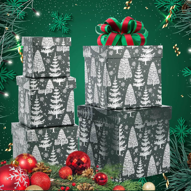 Posh Paper Christmas Gift Boxes, Green Gift Boxes, 4" to 7 1⁄8“, Pack of 5