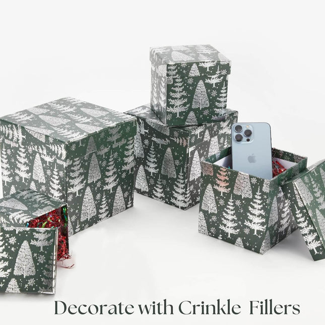 Posh Paper Christmas Gift Boxes, Green Gift Boxes, 4" to 7 1⁄8“, Pack of 5