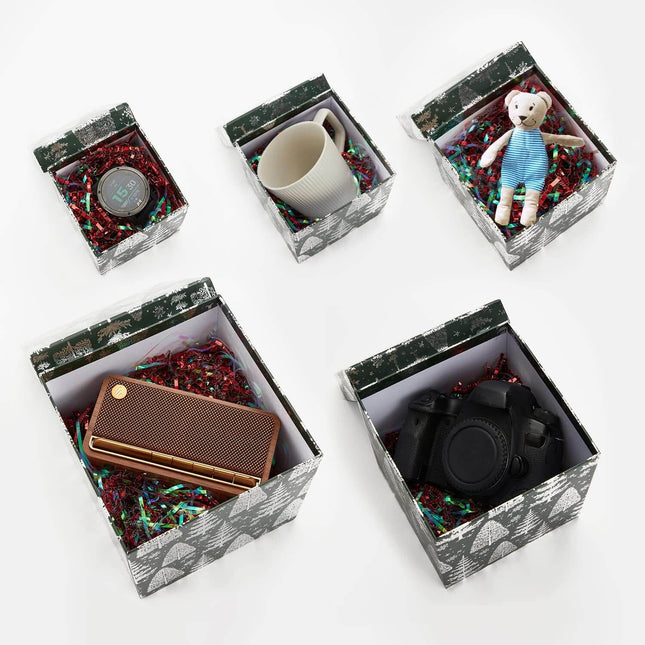Posh Paper Christmas Gift Boxes, Green Gift Boxes, 4" to 7 1⁄8“, Pack of 5