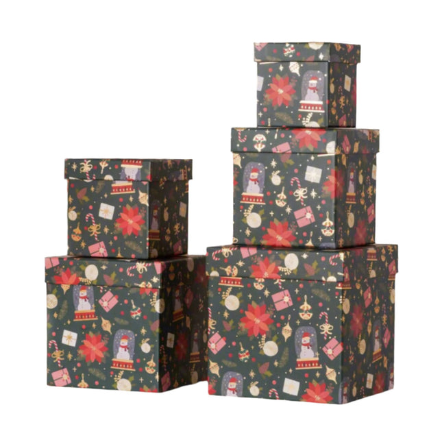 Posh Paper Christmas Gift Boxes, Holiday Gift Boxes, 5pc