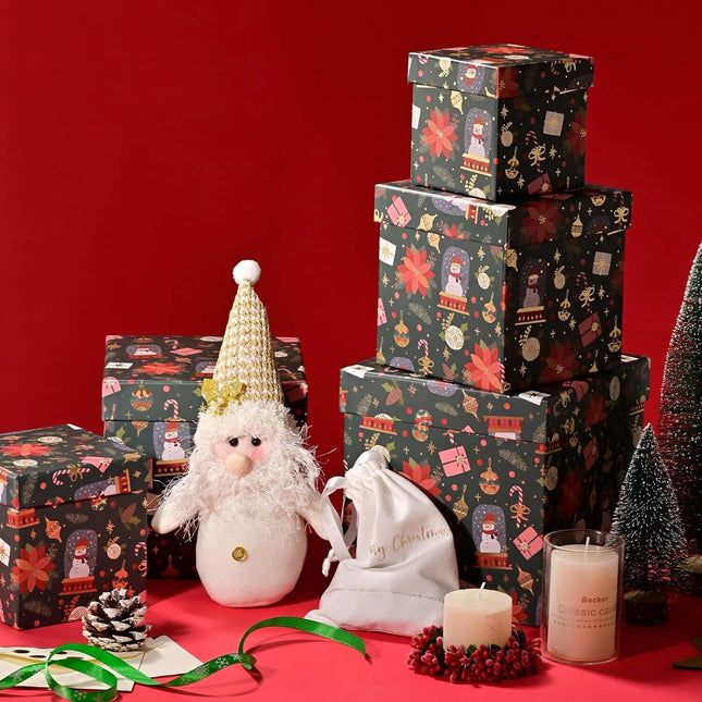 Posh Paper Christmas Gift Boxes, Holiday Gift Boxes, 5pc, 4" - 7 1⁄8"