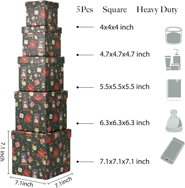 Posh Paper Christmas Gift Boxes, Holiday Gift Boxes, 5pc, 4" - 7 1⁄8"
