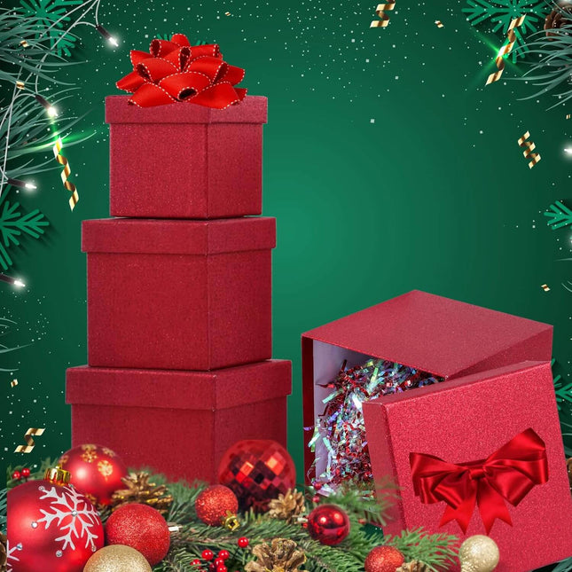 Posh Paper Christmas Gift Boxes, Red Gift Boxes, 4" to 7 1⁄8“, Pack of 5