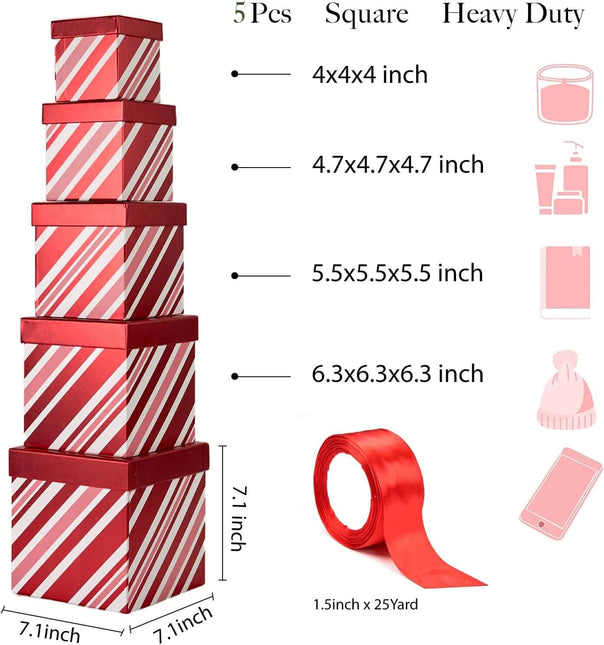 Posh Paper Christmas Gift Boxes, Satin Ribbons Included-Pack of 5