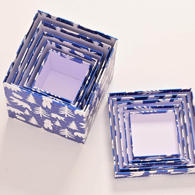 Posh Paper Christmas Gift Boxes, Small Blue Gift Boxes-5pc, 4" - 7 1⁄8"