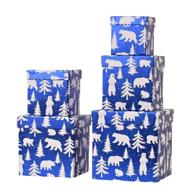 Posh Paper Christmas Gift Boxes, Small Blue Gift Boxes-5pc, 4" - 7 1⁄8