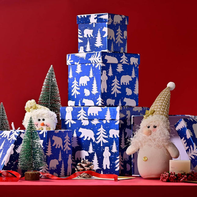 Posh Paper Christmas Gift Boxes, Small Blue Gift Boxes-5pc, 4" - 7 1⁄8"