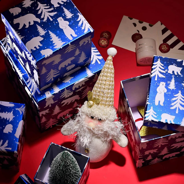 Posh Paper Christmas Gift Boxes, Small Blue Gift Boxes-5pc, 4" - 7 1⁄8"